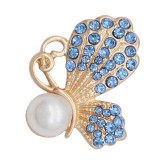 20MM design Butterfly  gold snap with light Blue rhinestone and pearls KC8025 snaps jewelry
