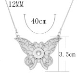 Butterfly silver pendant Necklace with White rhinestones 40cm chain KS1287-S fit 12MM chunks snaps jewelry