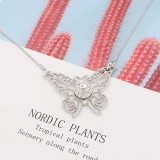 Butterfly silver pendant Necklace with White rhinestones 40cm chain KS1287-S fit 12MM chunks snaps jewelry