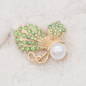 20MM design Butterfly  gold snap with Green rhinestone and pearls KC8024 snaps jewelry