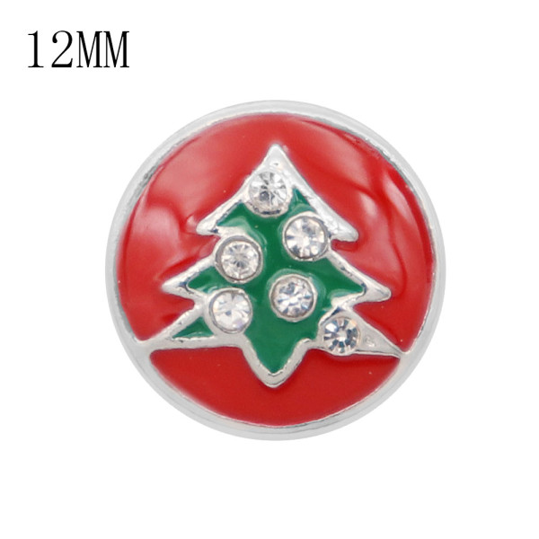Christmas 12MM design Christmas tree with crystal stone and red green enamel KS7062-S snaps jewelry