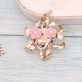 Flowers 20MM snap gold Plated  pearls pink enamel KC9136 snaps jewelry
