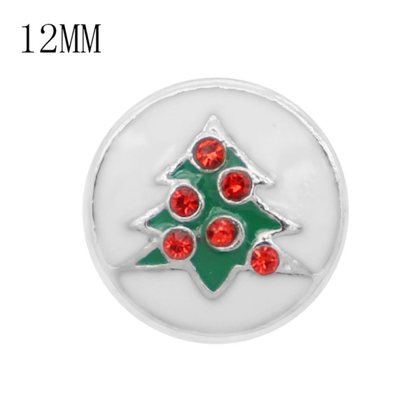 Christmas 12MM design Christmas tree with red rhinestone and white green enamel  KS7061-S snaps jewelry
