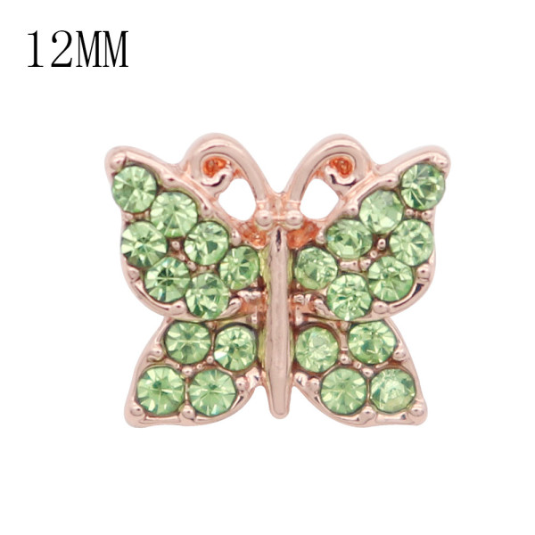12MM design Butterfly rose gold snap with green rhinestone KS7075-S snaps jewelry