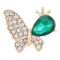 Butterfly 20MM  snap Gold Plated with Green rhinestone KC9133 snaps jewelry