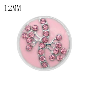 12MM design metal snap with pink rhinestone KS7071-S pink enamel snaps jewelry