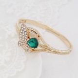 Butterfly 20MM  snap Gold Plated with Green rhinestone KC9133 snaps jewelry