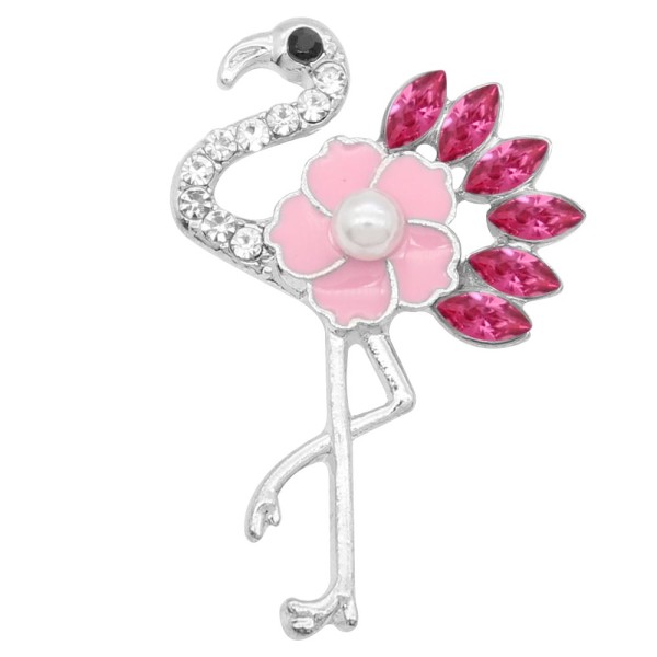 Ostrich 20MM snap Plated silver plating  With pink rhinestones pearls Drop oil KC9149 snaps jewelry