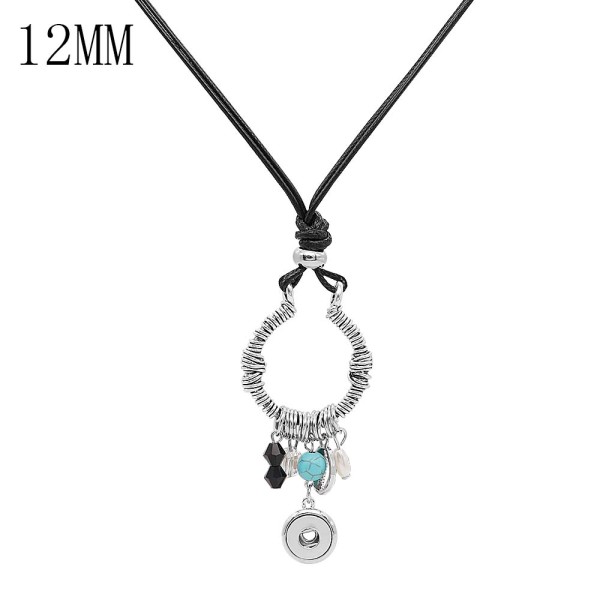 silver charms pendant Necklace with crystal beads metal shell 60cm chain Nacklace KS1289-S fit 12MM chunks snaps 