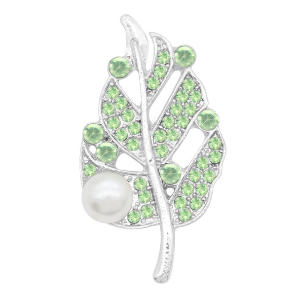 Leaves 20MM  snap Silver Plated with Green rhinestone and pearls KC9124  snaps jewelry