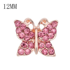 12MM design Butterfly rose gold snap with pink  rhinestone KS7074-S snaps jewelry