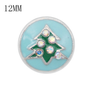 Christmas 12MM design metal christmas tree snap with AB rhinestone KS7060-S enamel snaps jewelry