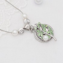 Leaves 20MM  snap Silver Plated with Green rhinestone and pearls KC9124  snaps jewelry