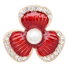 20MM rose-gold plated design Red Flower snap with   rhinestone Pearl  KC9151 snaps jewelry
