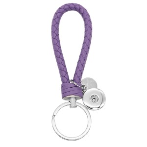 PU leather Keychain Keychain with purple button fit snaps chunks KC1217 Snaps Jewelry
