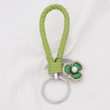 PU leather Keychain Keychain with Green button fit snaps chunks KC1216 Snaps Jewelry