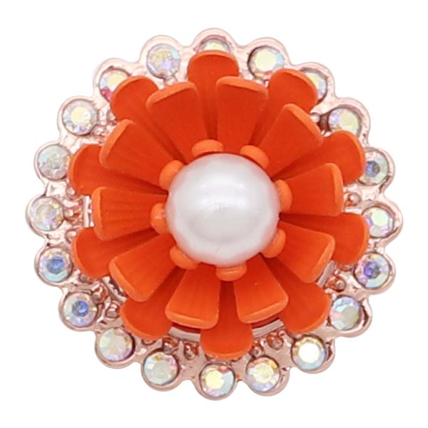 20MM rose-gold plated design Orange Flower snap with pearl KC8039 snaps jewelry