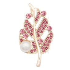 Leaves 20MM  snap Gold Plated with Pink rhinestone and pearls KC9121  snaps jewelry