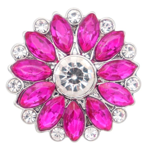 20MM flower snap Silver Plated with  rose-red rhinestone KC7880 snaps jewelry