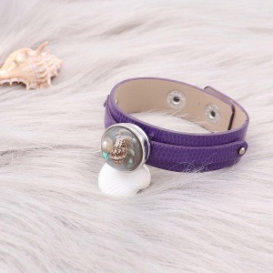1 buttons purple Genuine leather KC0895 Watch bracelets fit 20MM snaps chunks