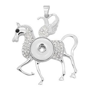 Horse snap sliver Pendant With white rhinestones fit 20MM snaps style jewelry KC0470