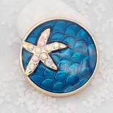 20MM  Starfish gold plated snap Silver Plated with  rhinestone  KC8041 Blue