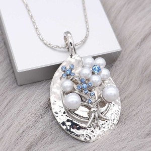 Flowers 20MM pearl snap Plated with Blue rhinestone and pearl KC8065 snaps Charms