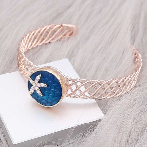 20MM  Starfish gold plated snap Silver Plated with  rhinestone  KC8041 Blue