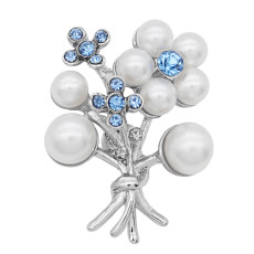Flowers 20MM pearl snap Plated with Blue rhinestone and pearl KC8065 snaps Charms