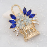 20MM a basket of flowers snap charms gold Plated with Blue rhinestone KC9199 snaps jewelry