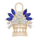 20MM a basket of flowers snap charms gold Plated with Blue rhinestone KC9199 snaps jewelry