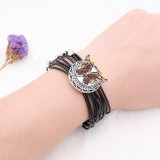 1 buttons Black leather with white rhinestone KC0502 new type Bracelet fit 20mm snaps chunks