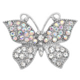 Butterfly 20MM snap charms Silver Plated with White rhinestone  KC9212  snaps jewelry