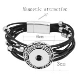 1 buttons Black leather with white rhinestone KC0502 new type Bracelet fit 20mm snaps chunks