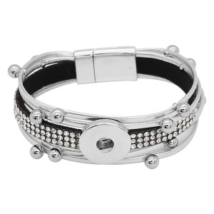 1 buttons gray leather with white rhinestone KC0504 new type Bracelet fit 20mm snaps chunks