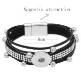 1 buttons Black leather with white rhinestone KC0503 new type Bracelet fit 20mm snaps chunks