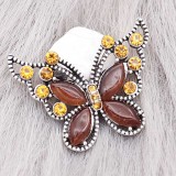 Butterfly 20MM snap charms Silver Plated with brown rhinestone  KC9209 snaps jewelry