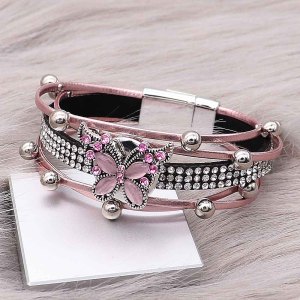 Butterfly 20MM snap charms Silver Plated with Pink rhinestone  KC9208 snaps jewelry