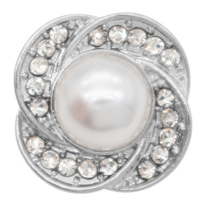 charms 20MM  snap Silver Plated with White rhinestone  Pearl  KC9213 snaps jewelry