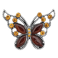 Butterfly 20MM snap charms Silver Plated with brown rhinestone  KC9209 snaps jewelry