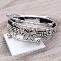 1 buttons gray leather with white rhinestone KC0504 new type Bracelet fit 20mm snaps chunks