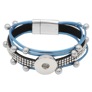 1 buttons Blue leather with white rhinestone KC0506 new type Bracelet fit 20mm snaps chunks
