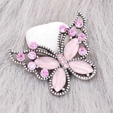 Butterfly 20MM snap charms Silver Plated with Pink rhinestone  KC9208 snaps jewelry