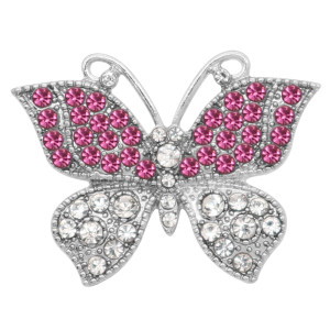 Butterfly 20MM snap charms Silver Plated with Pink rhinestone  KC9211 snaps jewelry
