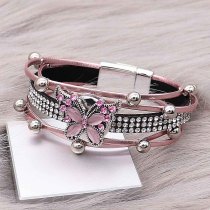 1 buttons Pink leather with white rhinestone KC0505 new type Bracelet fit 20mm snaps chunks