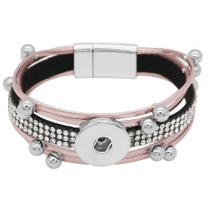 1 buttons Pink leather with white rhinestone KC0505 new type Bracelet fit 20mm snaps chunks