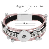 1 buttons Pink leather with white rhinestone KC0505 new type Bracelet fit 20mm snaps chunks