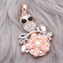 snap Rose Gold Pendant With white rhinestones  fit 20MM snaps style jewelry KC0474