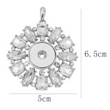 snap sliver Pendant With white rhinestones fit 20MM snaps style jewelry KC0471