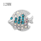 12MM design Fish metal snap with Blue rhinestone KS7086-S snaps jewelry